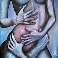 a painting of a woman with her hands on her stomach