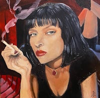 a painting of a woman smoking a cigarette
