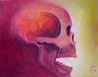 a painting of a skull with an open mouth
