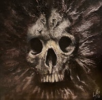 a painting of a skull on a dark background