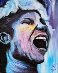 a painting of a woman with her mouth open